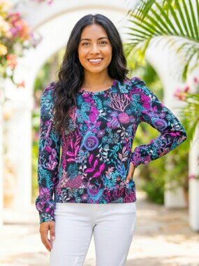 Lilly Pulitzer Seascape French Terry Puff Sleeve Top | Petite Friendly XXS